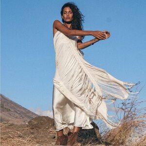 NEW Bohemian Elegant Cream Fringe Dress yoga cover up